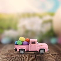 HOOWIFFY Vintage Car Miniature Figurine with Multi-Color Easter Design, 4.5 Inch Decorative Collectible for Kids Home Office