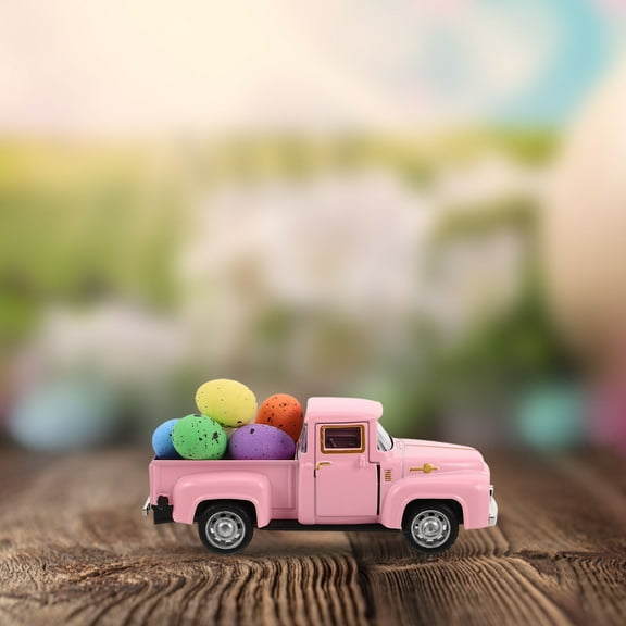 HOOWIFFY Vintage Car Miniature Figurine with Multi-Color Easter Design, 4.5 Inch Decorative Collectible for Kids Home Office