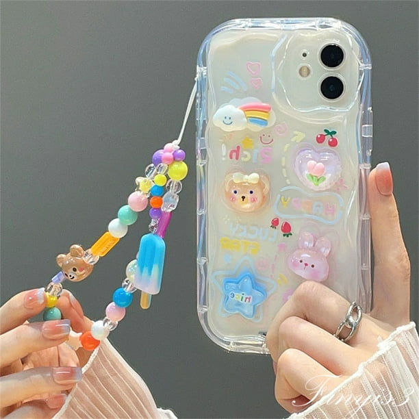 Samsung A34 A14 A04 A54 A04s A04E A24 A23 A13 A03 A52 A52s A03s A02s A12 A22 A51 A32 A50 A30s A50s 3D Funda De Teléfono De Borde Curvo De Dibujos Animados TPU Cubierta Protectora Suave Con Cadena