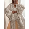 thumbnail image 5 of Women 2 Piece Outfits Sets Dressy Shirt Wide Leg Drawstring Pants Sets White L, 5 of 9