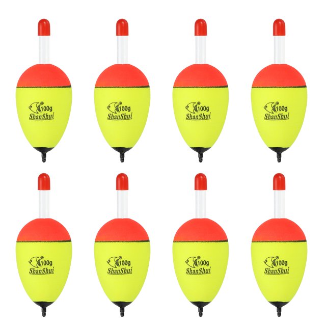 Flotadores de pesca EVA de 3.5oz, flotador de pesca amarillo, paquete de 8