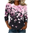 thumbnail image 3 of Tqyyweavej Womens 3/4 Sleeve Shirts Plus Size Printed Crew Neck Tops Loose Fit Casual V Neck Blouses, Gifts for Women S-5XL, 3 of 8