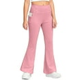 thumbnail image 2 of Feancey Girls Flare Fleece Lined Leggings with Pockets Winter Thermal High Waisted Yoga Pants Bootcut Tummy Control Pant Pink 140, 2 of 9