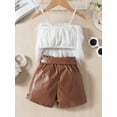 thumbnail image 3 of Bslissey Toddler Little Girls Summer 2Pcs Outfits Sleeveless Fur Camisole Plush Tops + Elastic PU Shorts with Belt 18M 24M 3T 4T 5T 6T Kids Casual Fashion Short Pants Sets, 3 of 8
