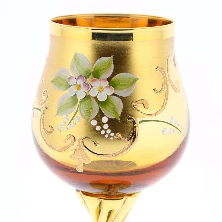 GlassOfVenice Set Of Two Murano Glass Wine Glasses 24K Gold Leaf