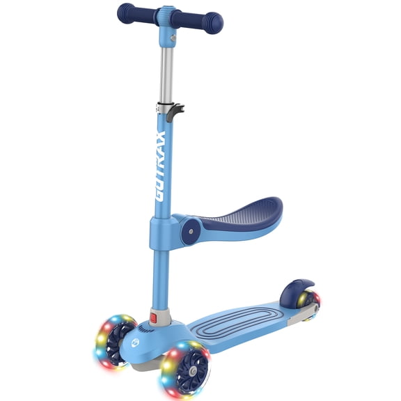 GOTRAX BoblooPro 3-Wheel Light-Up Kick Scooter For Kids Ages 3-8, with Folding Adjustable/Rmovable Seat, Blue