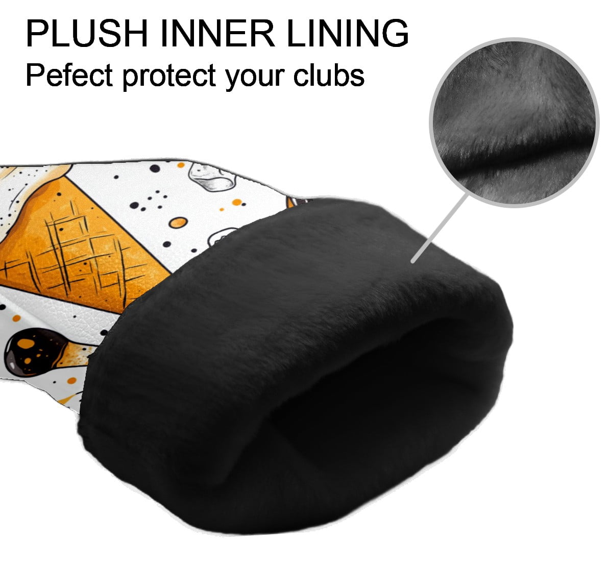Golf Club Covers PU Leather Waterproof Head Covers for Fairway Woods Hybrids Yellow Ice Cream Pattern