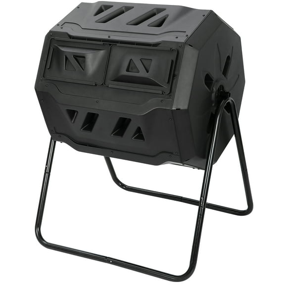 ZENY Rotating Bin Compost Tumbler Fertilizer Soil Remixing Container 43 GAL, Black