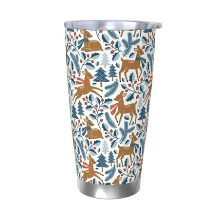 

Uemuo winter Scarf deer Print Travel Coffee Mug 20oz Double-walled Car Cup Stainless Steel Insulated Tumbler Leak-proof Travel Cup Reusable Straw Car Cup-Without Straw