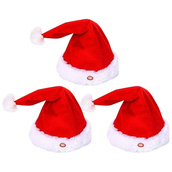 Nmdmisc 3Pcs Singing and Dancing Christmas Santa Hat Electric Swing Moving Hat Plush Red and White Musical Christmas Hat Santa Cap Adults Gifts for Xmas New Year Party Supplies