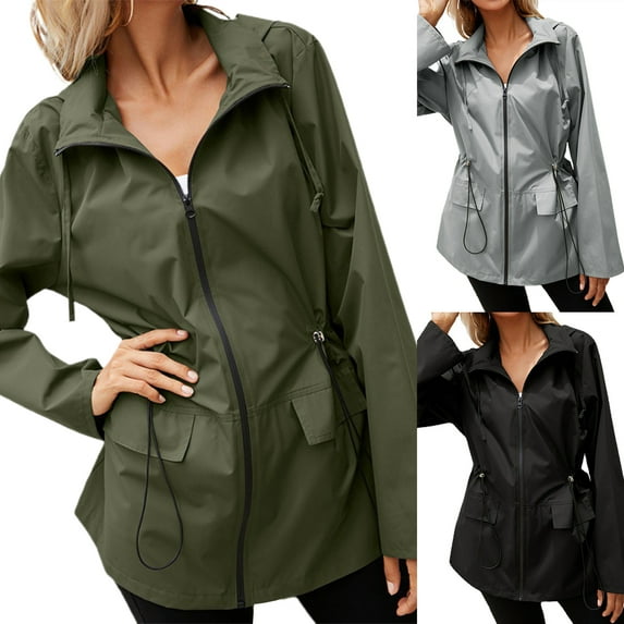 Cheers.US Women's Long Raincoat with Hood Outdoor Lightweight Windbreaker Rain Jacket Waterproof