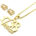 thumbnail image 2 of Hip Hop Gold Plated Rapper Style " 1738 " Zoo Gang Pendant & 2mm 20" Box Chain Necklace & Pierced Earring Set Jewelry Men's Accessory, 2 of 7
