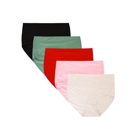 DINGLU Cotton Underwear for Women High Waisted Panties Full Coverage Underpants Soft Strech Ladies Briefs 5 Pack,Size 6