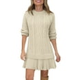 thumbnail image 4 of Kixjoy Sweater Dresses for Women 2025 Cable Knitted Long Sleeve Crew Neck Sweater Thermal Soild Dressy Mini Dresses Patchwork Pleated Winter Mini Dresses, Beige L, 4 of 6