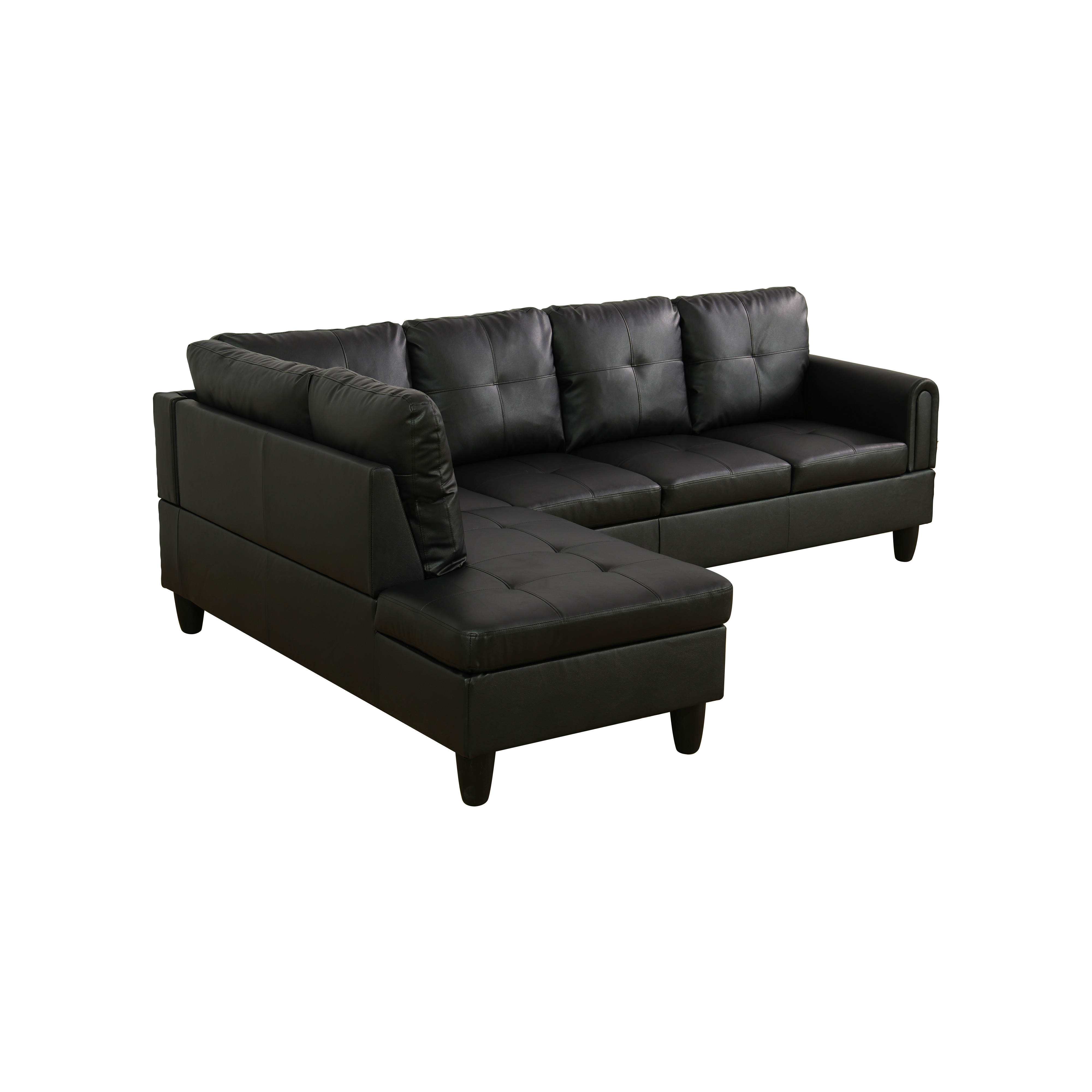 MAYEERTY 97" Faux Leather Sectional Sofa, 2-Piece Couch Living Room Sofa Set without Ottoman, Black (Left)