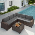 thumbnail image 2 of Aiho 6 Pieces Patio Conversation Set, Outdoor Sectional Sofa with All-Weather PE Rattan Wicker, Gray Cushioned Seating for Backyard, Garden, Poolside, 2 of 9