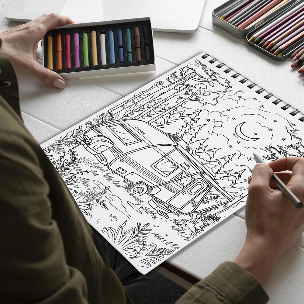 Netecom Camping Coloring Book for Adults, Spiral Bound, Soft Cover