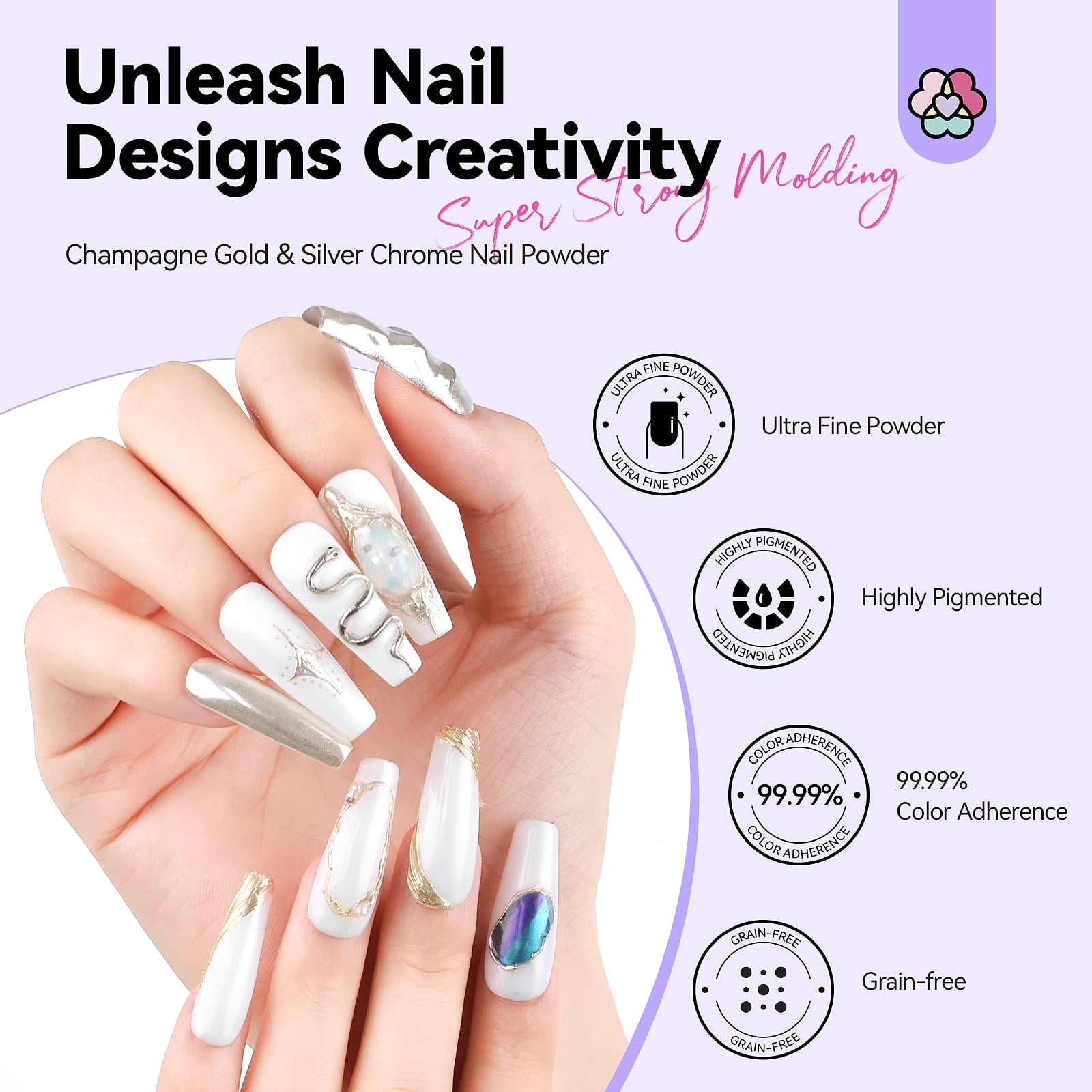 SAVILAND 3D Sculpting Gel and Chrome Nail Powder Kit: 15g No Wipe Clear 3D Nail Gel for Nail Art, 3D Carving Nail Molding Gel & Metallic Chrome Powder Set for Gel Nail Art Decoration Manicure