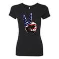 thumbnail image 2 of American Flag Peace Sign Hand Pop Culture Womens Slim Fit Junior Tee, Black, Large, 2 of 3