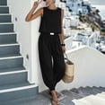 thumbnail image 4 of Chbgutlmr Womens Cotton Linen Sets Sleeveless Crew Neck Crop Tank Tops Cinch Bottom Elastic Waist Joggers Casual Loose Summer 2 Piece Outfits, 4 of 9