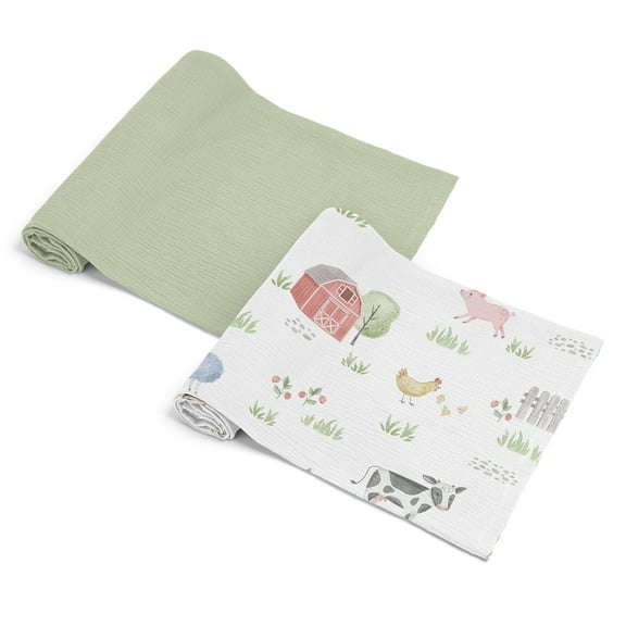 Sweet Jojo Designs Farm Animals Boy, Girl, Unisex/Gender Neutral 2 Pack 100% Cotton Muslin Baby Swaddle Receiving Blankets