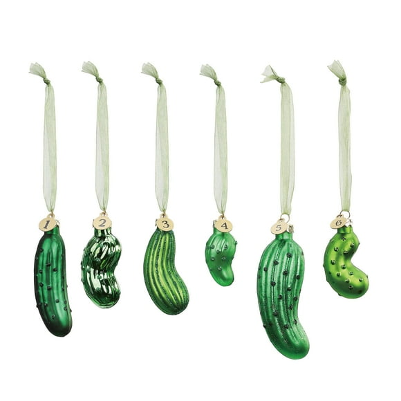 DEMDACO Pickle Festive Green 4 x 2 Glass Christmas Decorative Hanging Ornaments Game