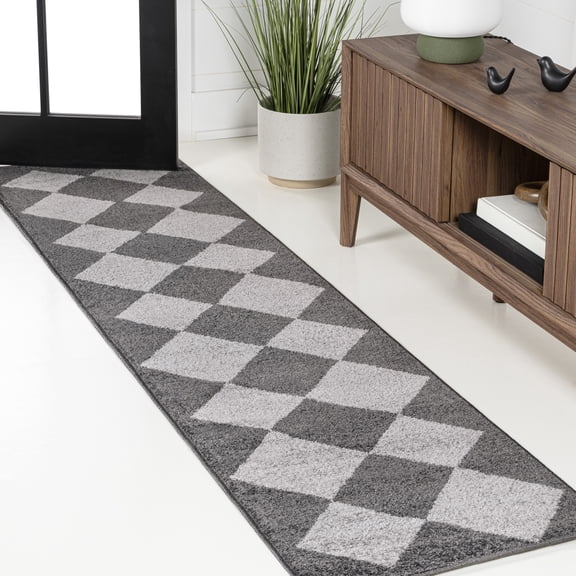 JONATHAN Y ATHENS 2 x 8 Runner Rug, Draper Geometric Diamond Pattern - Dark Gray/Light Gray, ATH100C-28