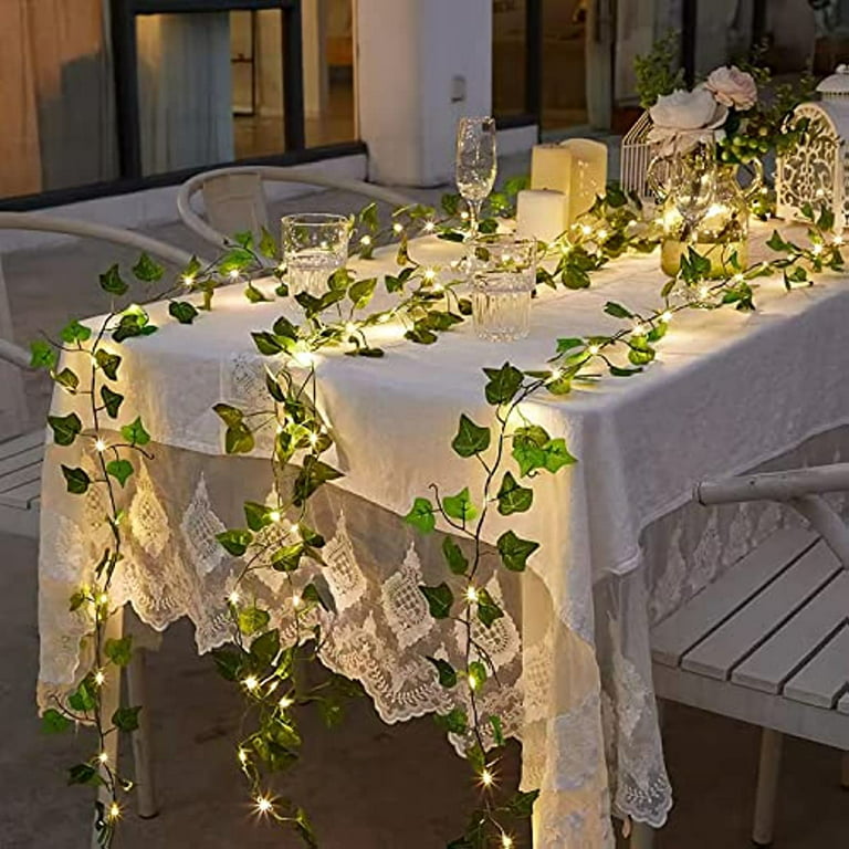 Vine with Light, Artificial Ivy Garland Fake Plant with 100 LED Strings,  Fake Vine with Fairy Light, Suitable for Bedroom Home Garden Wedding Wall