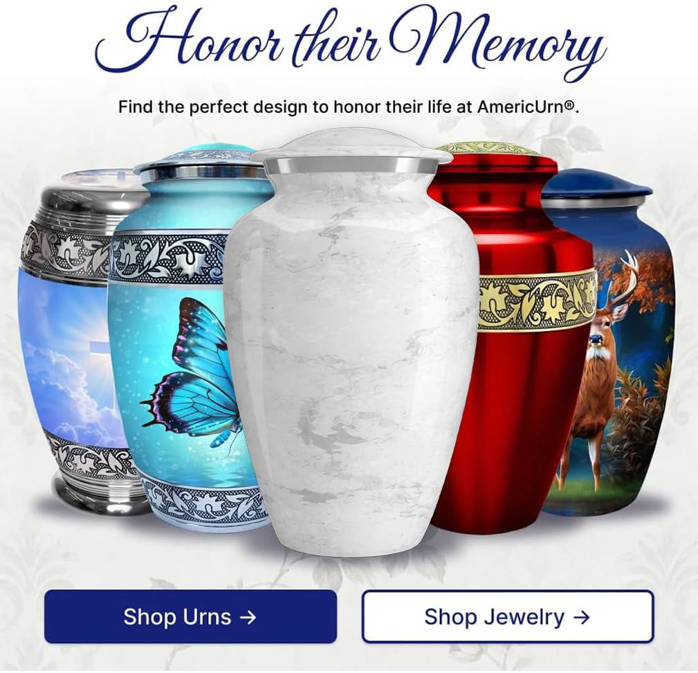 Set of 6 Custom Engraved Cremation Urns for Human Ashes Includes 1 Large Urn with 4 Small Keepsakes & 1 Silver Necklace - White Marble
