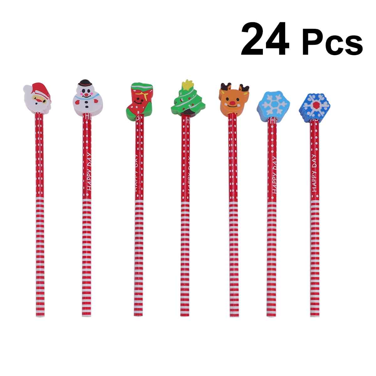 Girls Children Bulk of 24 Christmas Metallic Stripe Pencil with Eraser Gift for Kids Boys Stocking Stuffer 7.5” Vlish 24 Christmas Candy Cane Prism Pencil Birthday Party Supplies 