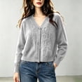 thumbnail image 3 of ABSUYY Womens Cropped Fuzzy V Neck Cardigan, Button Down Knit Sweater Jacket, Soft Casual Top,Size S, 3 of 5
