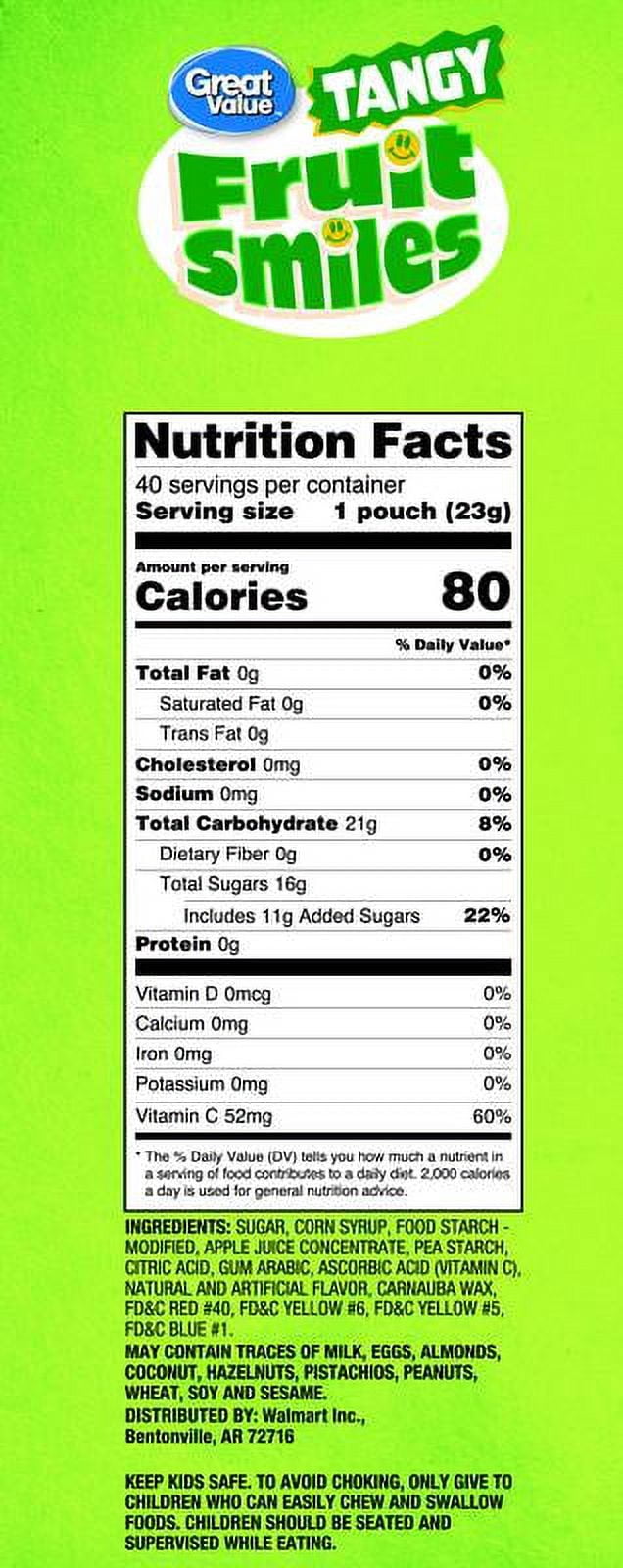 Great Value Tangy Fruit Smiles 40 Ct