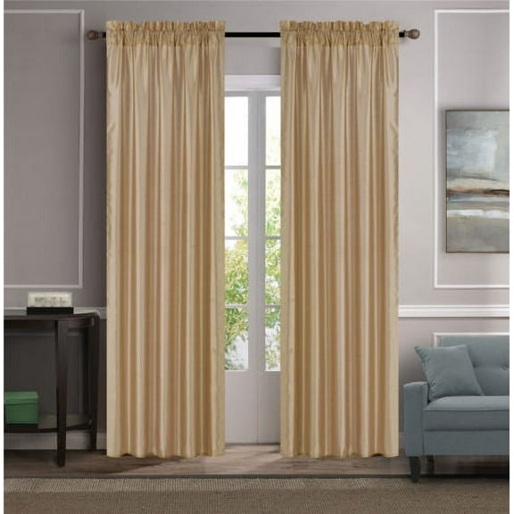 1PC HOLLYWOOD GOLD Faux Linen Rod Pocket Window Curtain Panel 55 inch wide x 84 inch long