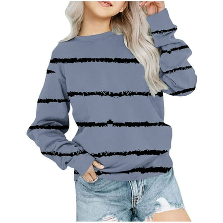 

Scyoekwg Kids Girls Sweatshirts Striped Crewneck Fall Sweatshirts Toddler Girls Long Sleeve Fleece Sweatshirts Casual Comfy Pullover Tops (Blue 7-8 Years)