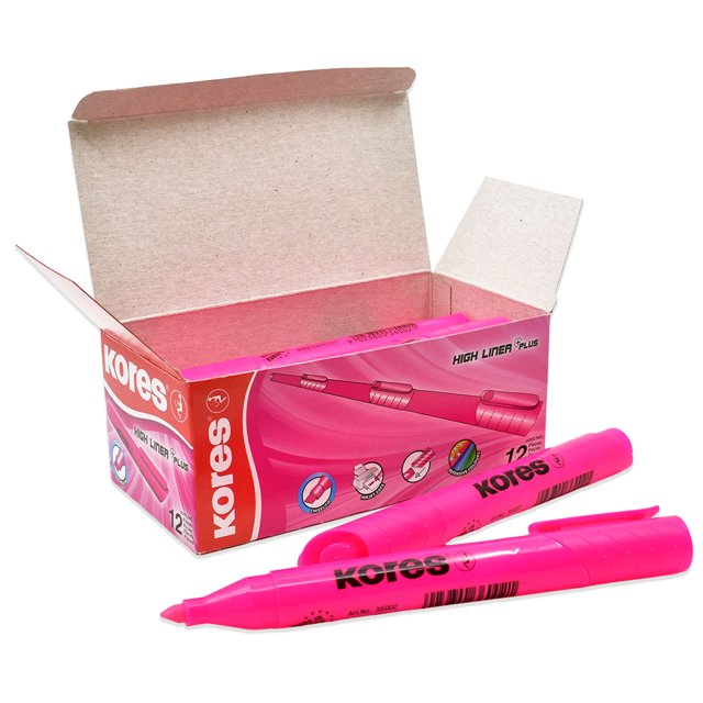 High Liner Plus Resaltador Rosa Fluorescente Caja con 12 Piezas Kores