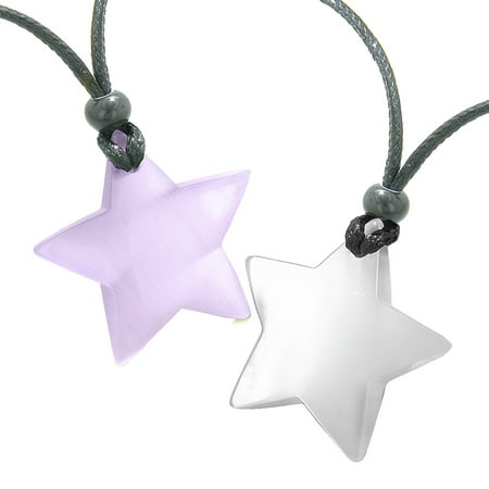Super Star Amulets Love Couple Best Friends Set Purple White Simulated Cats Eye Crystal Pendant