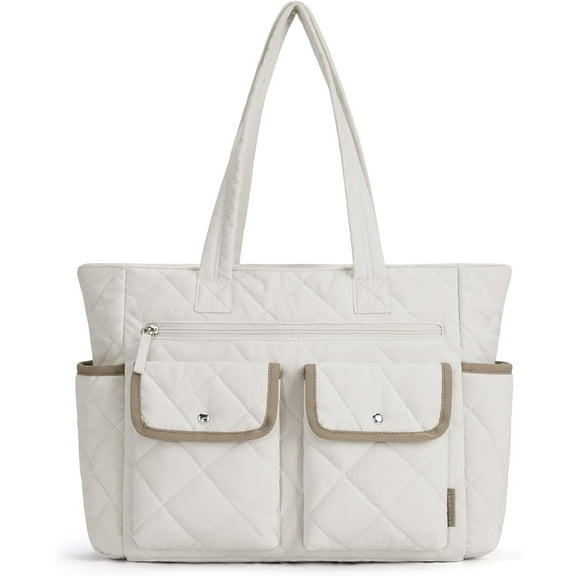 MMYGU Tote Bag for Women, Tote Bag for Travel with Pocket, Large Puffy Quilted Shoulder Bag Handbag for Travel, Work, Gym