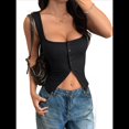 thumbnail image 3 of Camisetas Sin Mangas con Cuello Cuadrado y Botones Acanalados para Mujer, Lindas Camisetas de Verano Sin Mangas Negro XL, 3 of 7