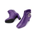 thumbnail image 3 of BLISSFUL STEP Womne's Ankle Boots Chunky Heel Square Toe Rhinestone Buckle Side Zipper Faux Leather Boots Purple 7, 3 of 8