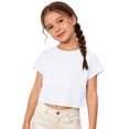 thumbnail image 4 of Tfken Summer Girls Tshirts Solid Color Short Sleeve Crew Neck Tops Casual Daily Wear Children Soft T-Shirts White Size 5-6 Years, 4 of 4