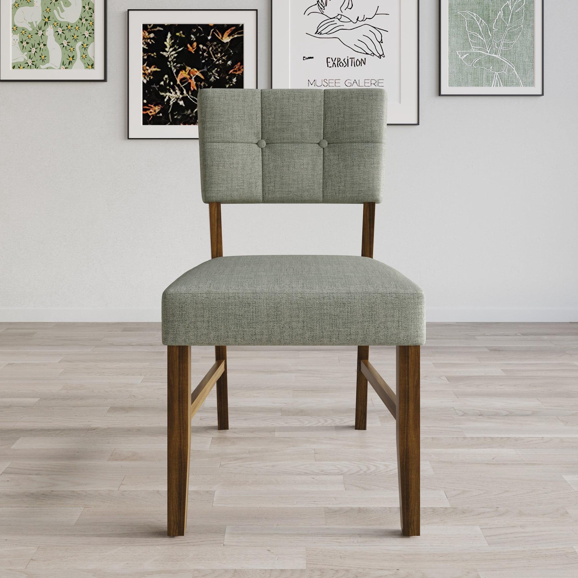 Home Design Cullman Dining Chair (Set of 4), Brown/Gray, Linen-upholstered seat, Angled back, Comfortable seating, Sturdy frame, Mid-century modern style, Durable construction