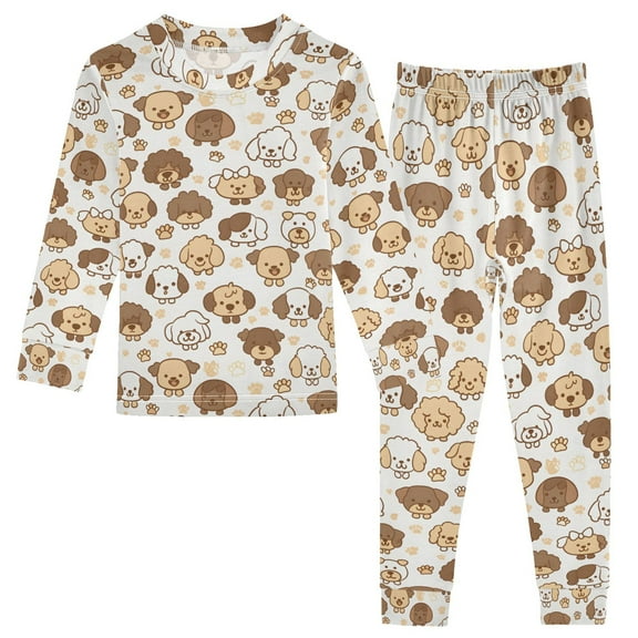 joogoo Cartoon Dogs and Paw 2 Piece Long Sleeve Tee and Pants Cotton Pajama Set 5Y