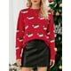 thumbnail image 2 of Lucakuins Suéter de punto casual navideño para mujer, color rojo, manga larga, cuello redondo, gorro navideño, prendas de punto estampadas Lucakuins  moda, 2 of 9