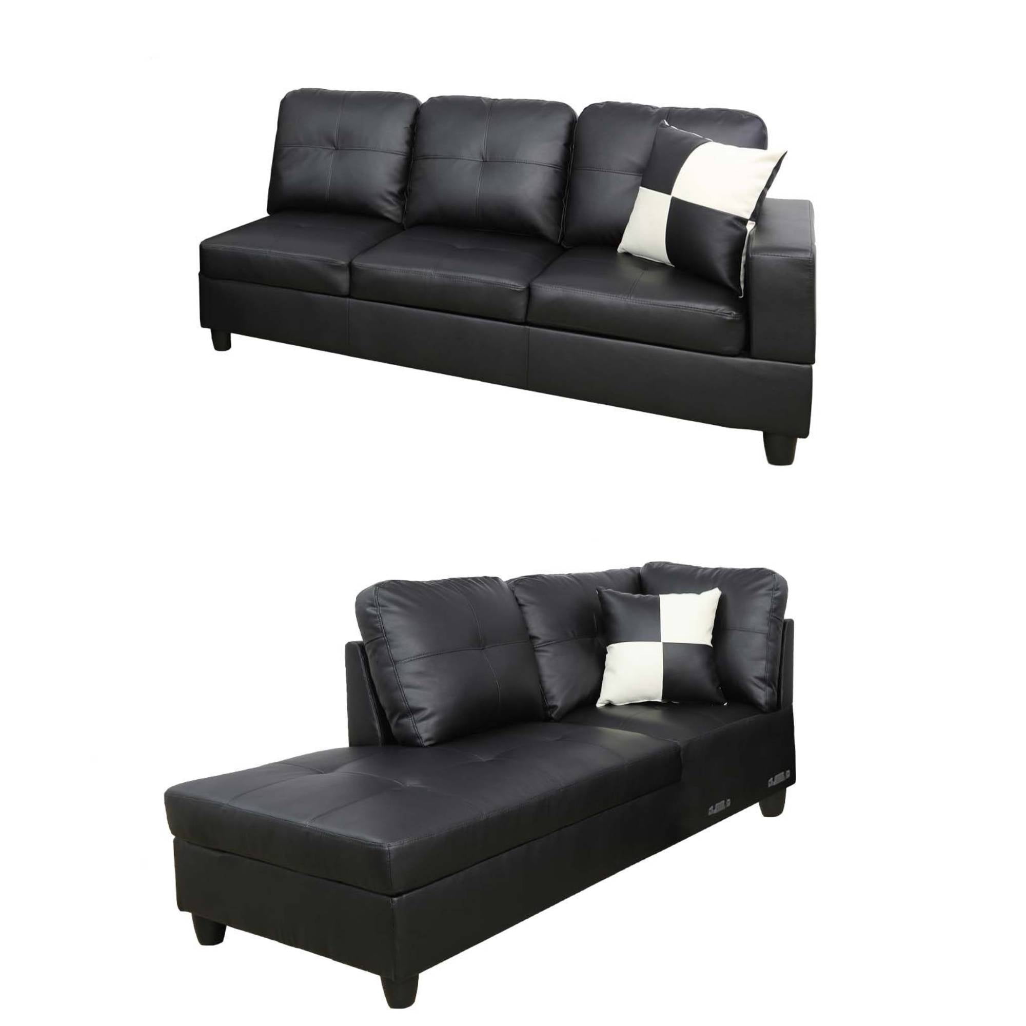 L Shape Leather sofa Couch Modern Sectional Couch with Left Chaise for Living Room Furniture Sets, Black
