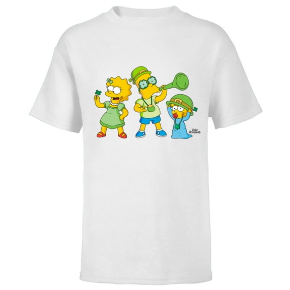 The Simpsons Lisa Bart and Maggie in Green St. Patrick's Day - Short Sleeve T-Shirt for Kids - Customized-White