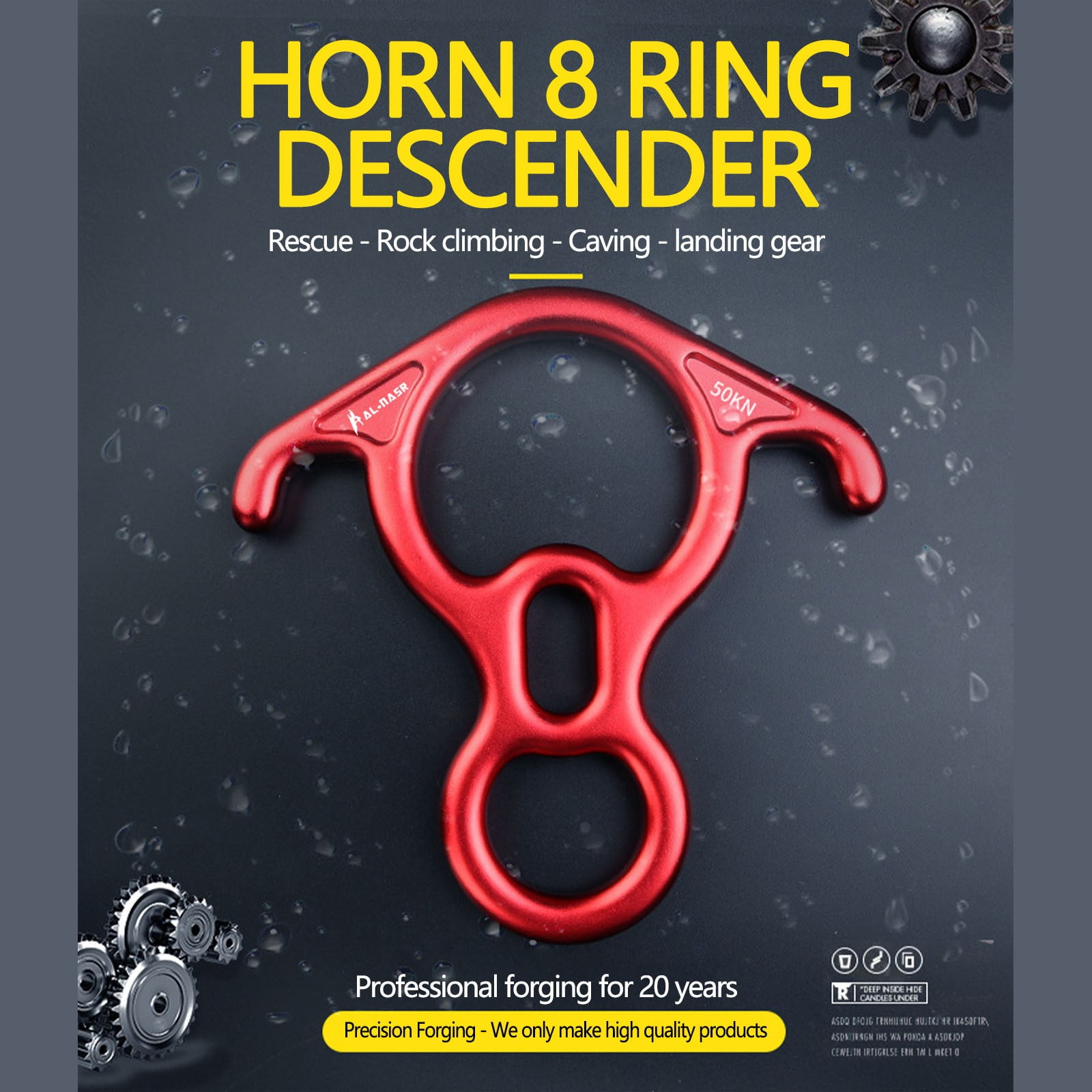 50KN Rescue Figure,8 Descender Large Bent-Ear Belaying and Rappelling Gear Belay Device for Rock Climbing, Aerial Dance,Ziplining and Peak Rescue
