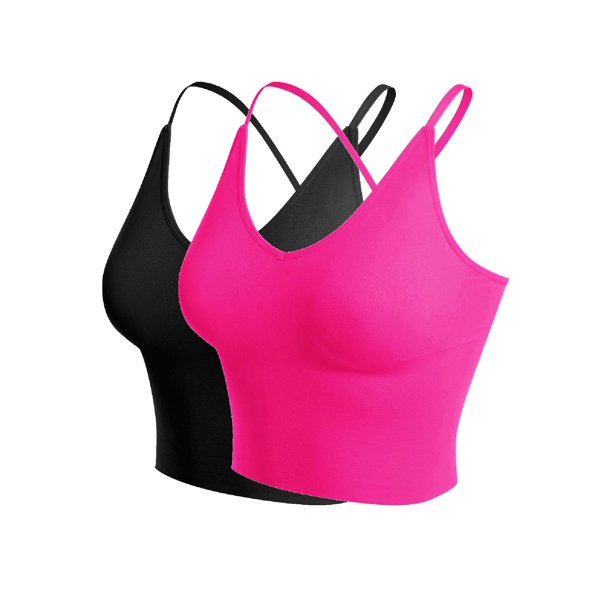 Made by Olivia Women's 2-Pack Seamless Padded Workout Sports Bra Cami Cropped Yoga Tank Top with