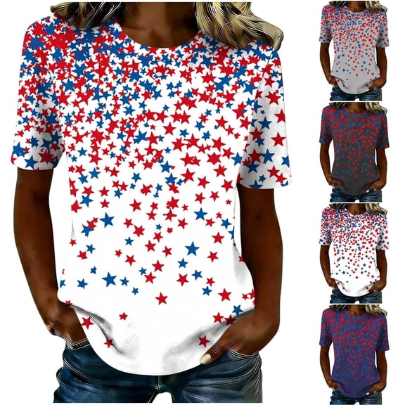 Hilenly American Flag Shirts for Women 4th of July T-Shirt Patriotic Shirt Graphic Tees