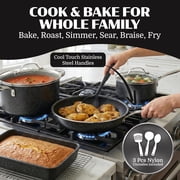 Granitestone 20 Pc Pots and Pans Set Non Stick, Ceramic Cookware Set with Square Pan, Bakeware and Utensils, Oven & Dishwasher Safe, Black