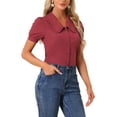 thumbnail image 4 of INSPIRE CHIC Women's Blouse Peter Pan Collar Puff Short Sleeve Retro Shirt L Burgundy, 4 of 5